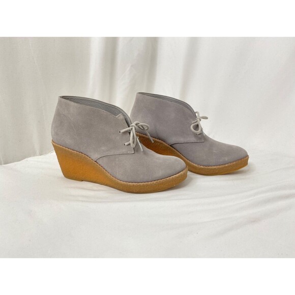 Cole Hann Womens 8.5 Halley Chukka Boots Grey Leather and Brown Wedge Lace Ankle - Picture 2 of 12